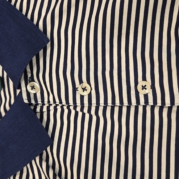 MASTERS COLLECTION MEN'S BLUE AND WHITE STRIPED GOLF POLO SHIRT. SIZE LARGE. - Picture 8 of 9